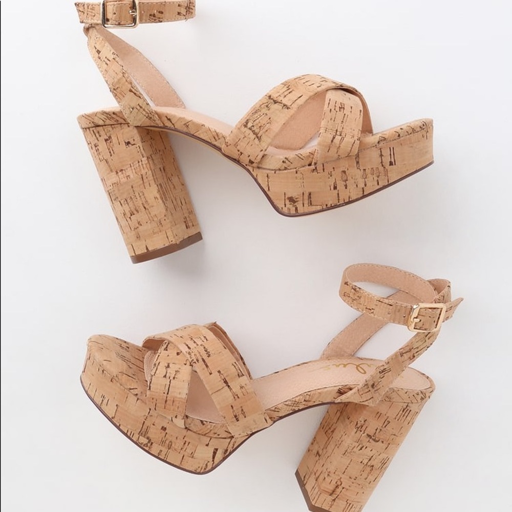 Lulu’s Selah Cork Ankle Strap Heels - size 7.5